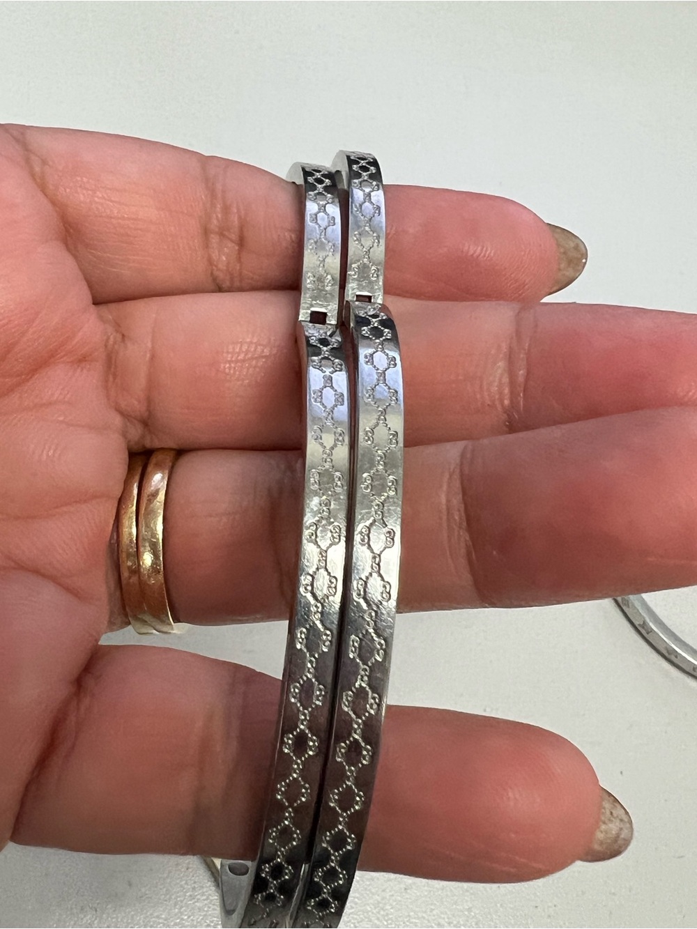 Chanel, LV, Gucci Stackable Silver and Gold Logo Bangle Set - Picture 10 of 16